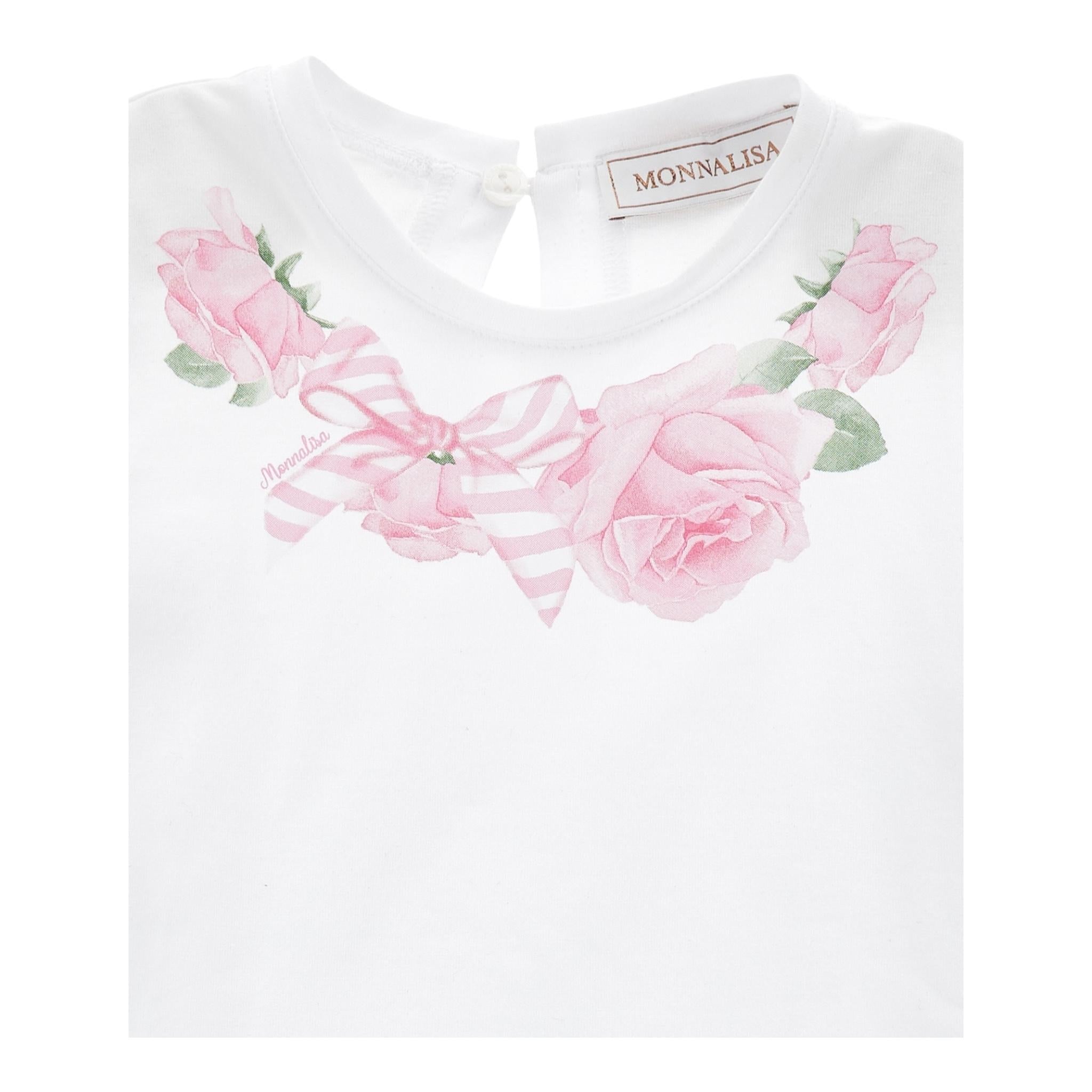 Monnalisa T-Shirt Girocollo Tinta Unita Stampa  per Neonata 39E601 BIANCO MONNALISA 