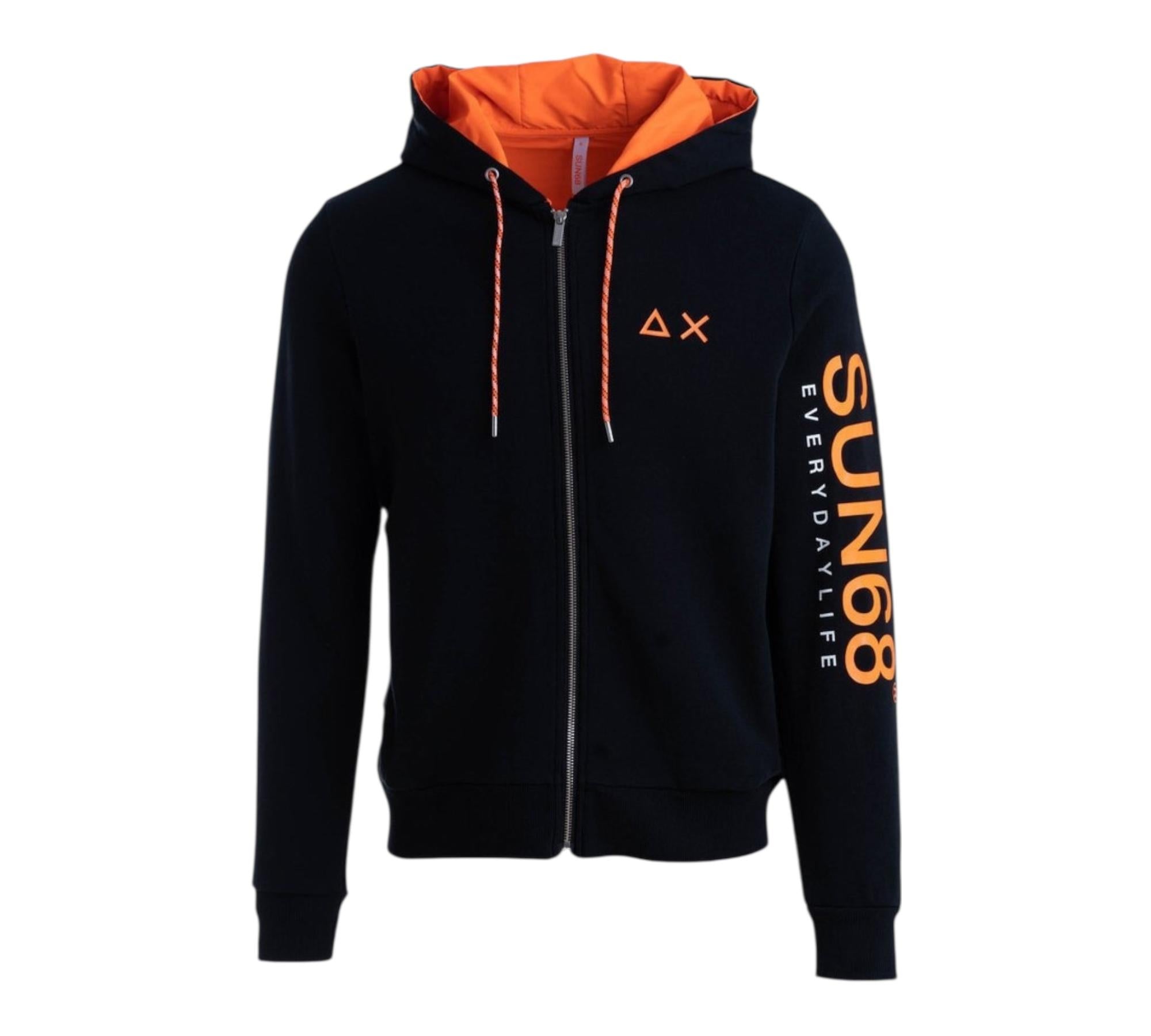 Sun68 Felpa con Zip E Cappuccio Tinta Unita con Stampa per Bambino F32312 NERO SUN68 