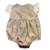 Marlu' Paglaiccetto Mezza Manica Tinta Unita Con Ricami Beige Per Neonata