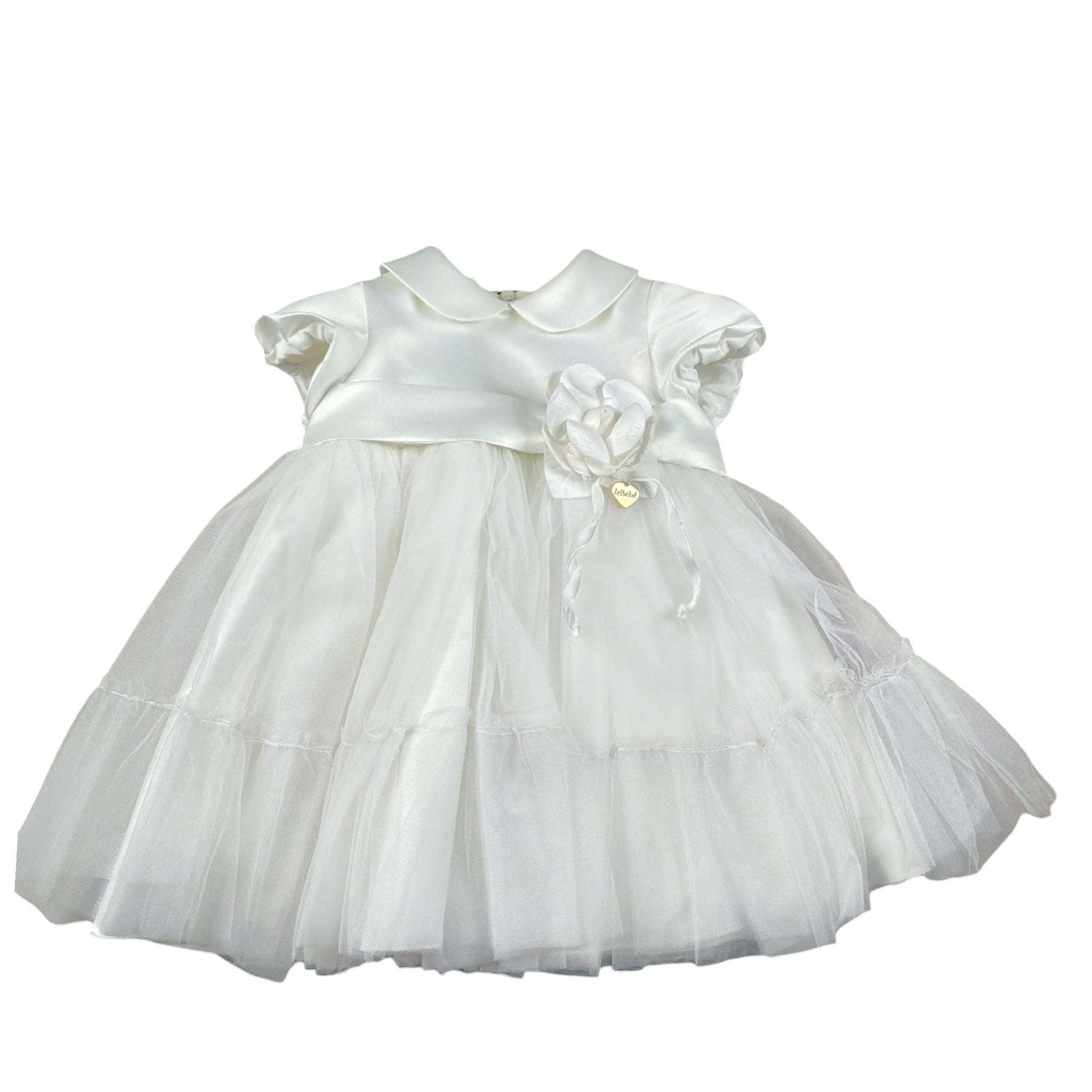 Le Bebe' Abito Cerimonia tinta unita con Tulle Bianco per Neonata LBG4285 BIANCO LE BEBE' 