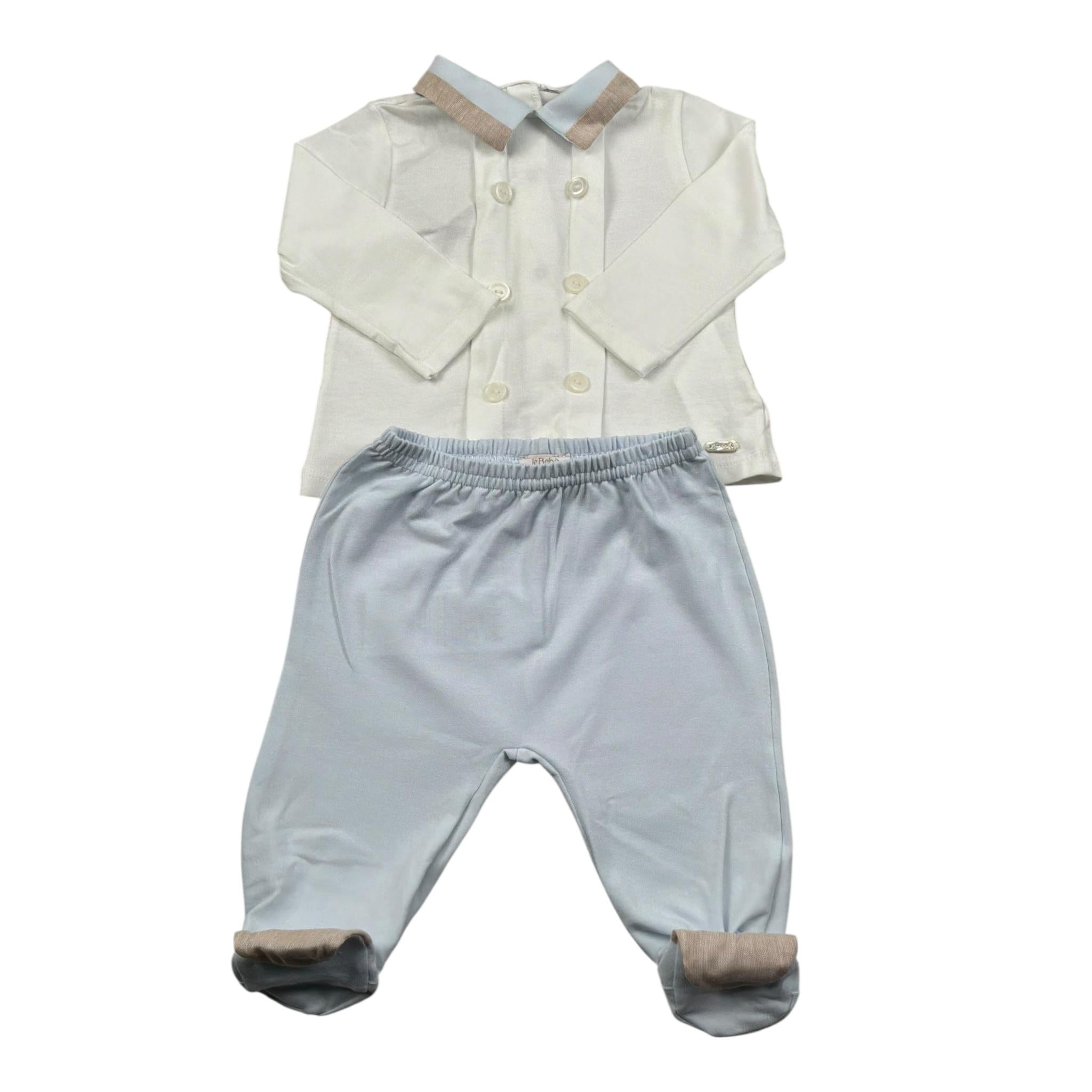 Le Bebe Completo 2 Pezzi Shirt-Ghettina Bicolore per Neonato LBB4893 BIANCO/AZZURRO LE BEBE 