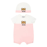Moschino Set Pagliaccetto-Cappello Bicolore per Neonata MUY07E BIANCO/ROSA MOSCHINO 