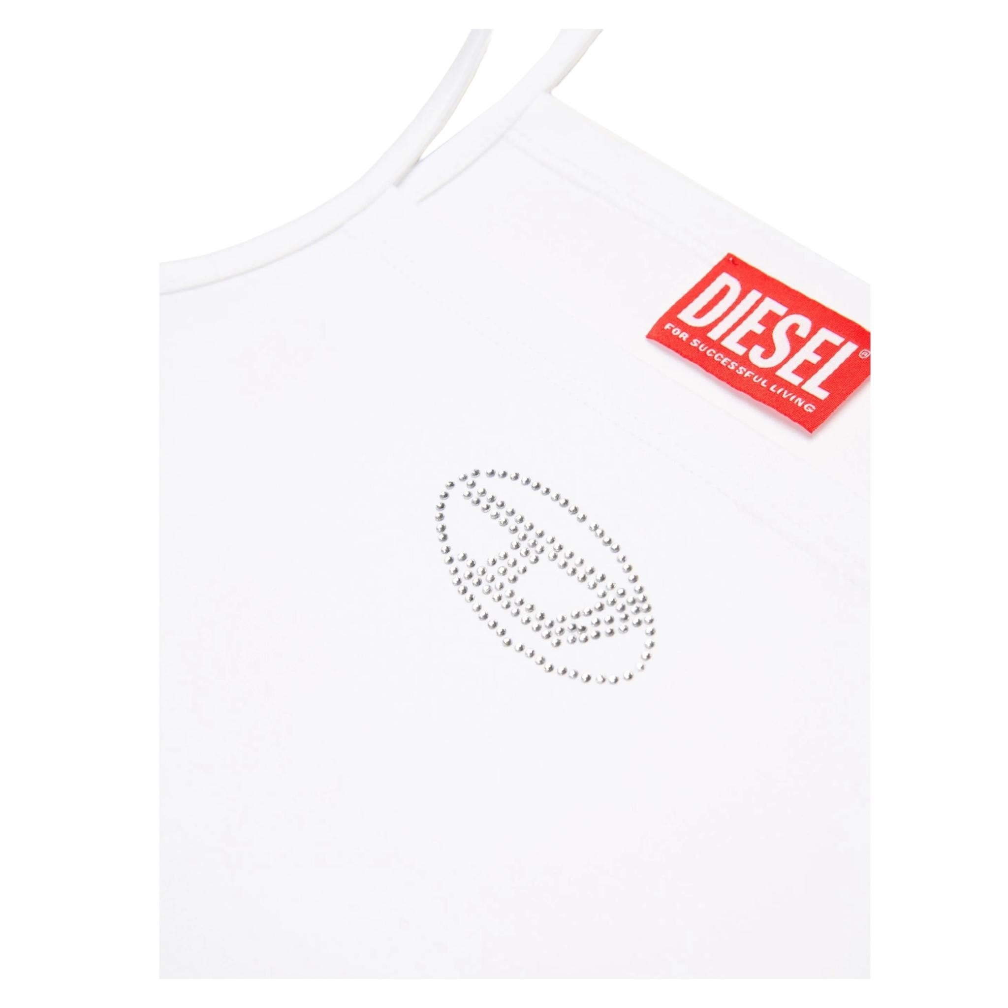 Diesel Canotta Bretelline Tinta Unita con Stampa Brillantinata per Bambina J02201X BIANCO DIESEL 