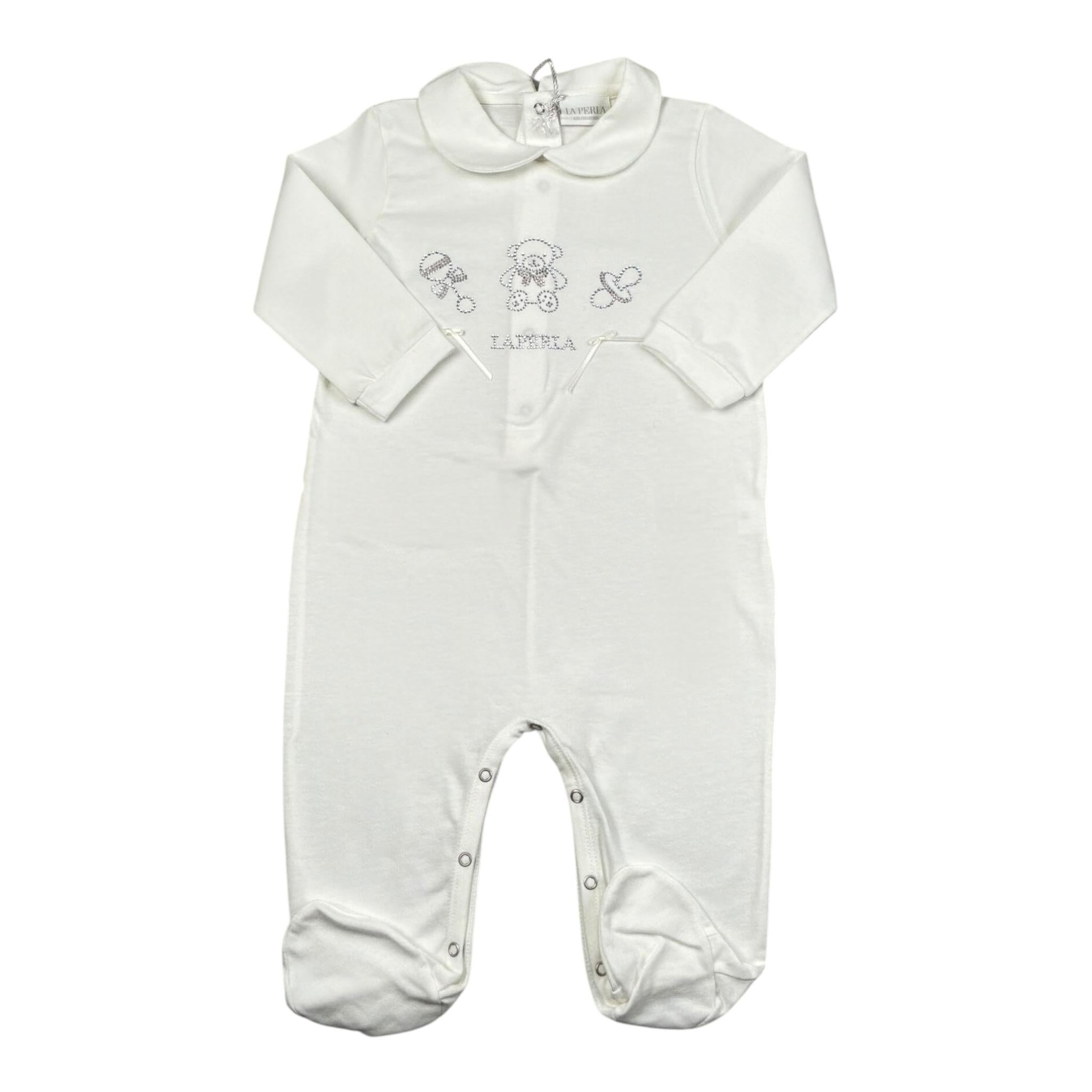 La perla Tutina Tinta Unita con Brillantini per Neonata 73673 BIANCO LA PERLA 