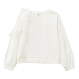 Please Felpa Tinta Unita con Tulle per Bambina LB03172G73 BIANCO PLEASE 