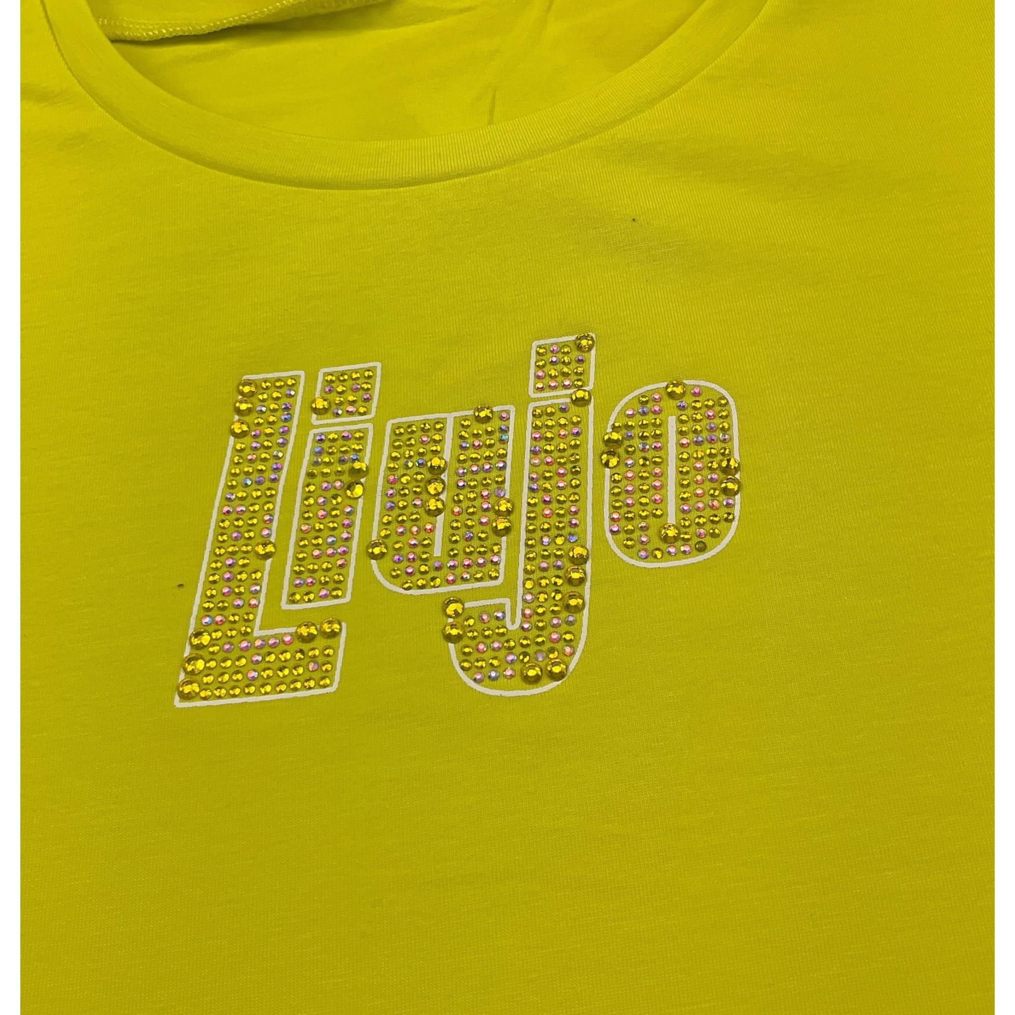 Liu Jo T-Shirt Girocollo Tinta Unita con Brillantini per Bambina GA5019 GIALLO FLUO LIU JO 