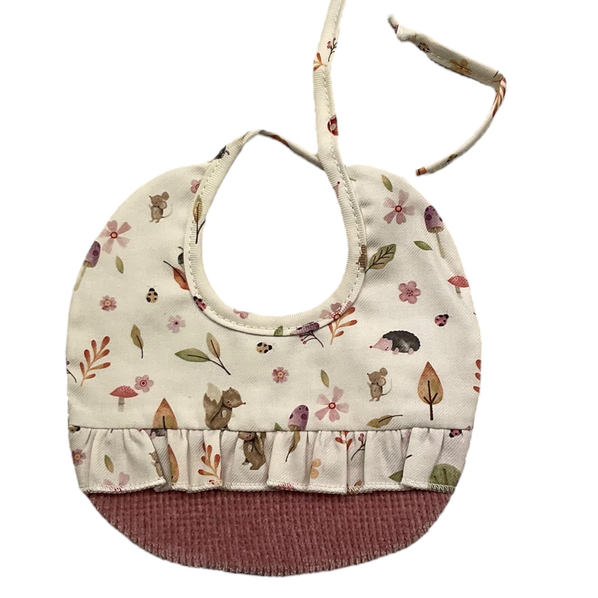 NINNAOH bavetta tinta unita con stampa Bianco/rosa per Neonata I2496 BIANCO/ROSA NINNAOH 