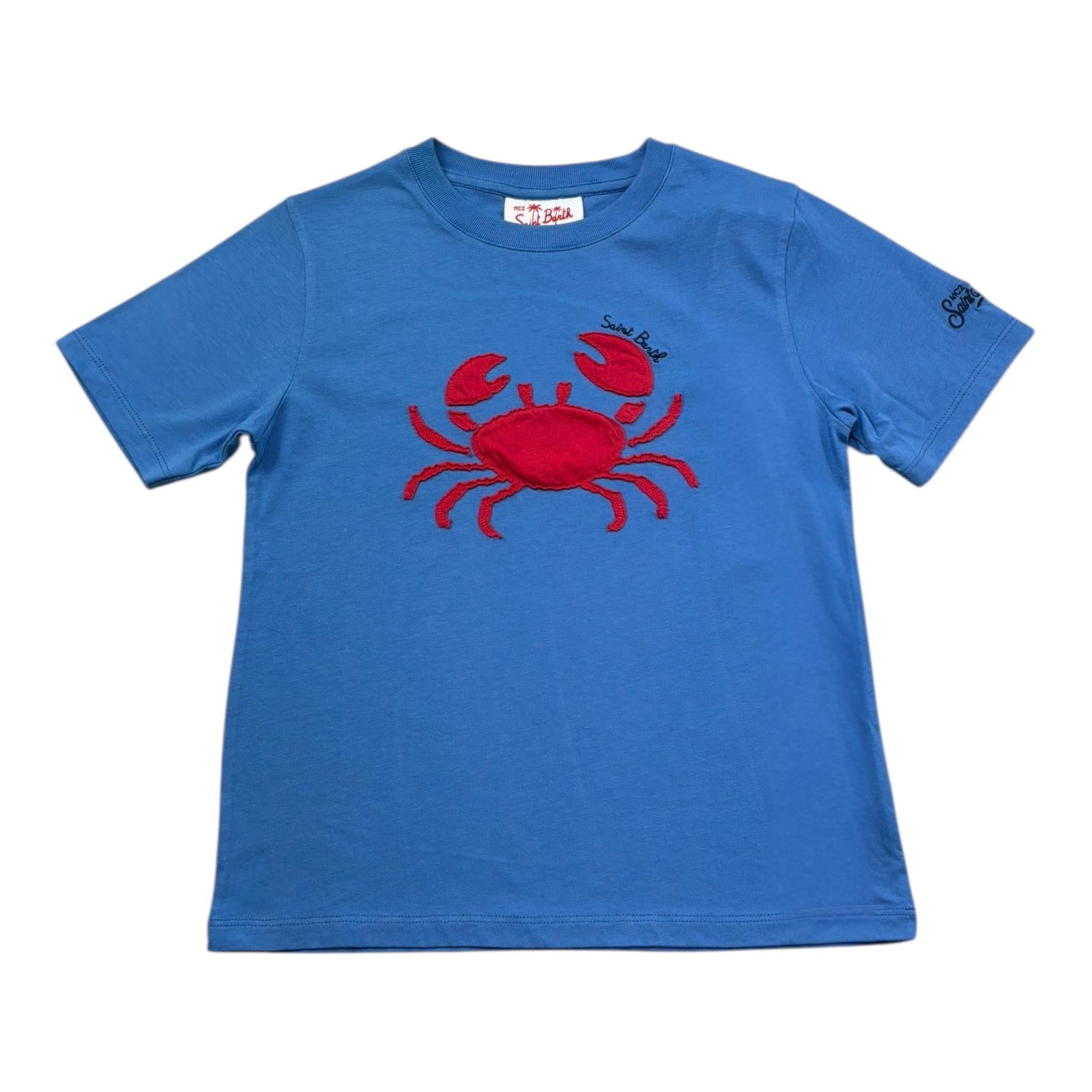 Saint Barth T-Shirt Girocollo Tinta Unita con Stampa per Bambino 01217L BLU SAINT BARTH 