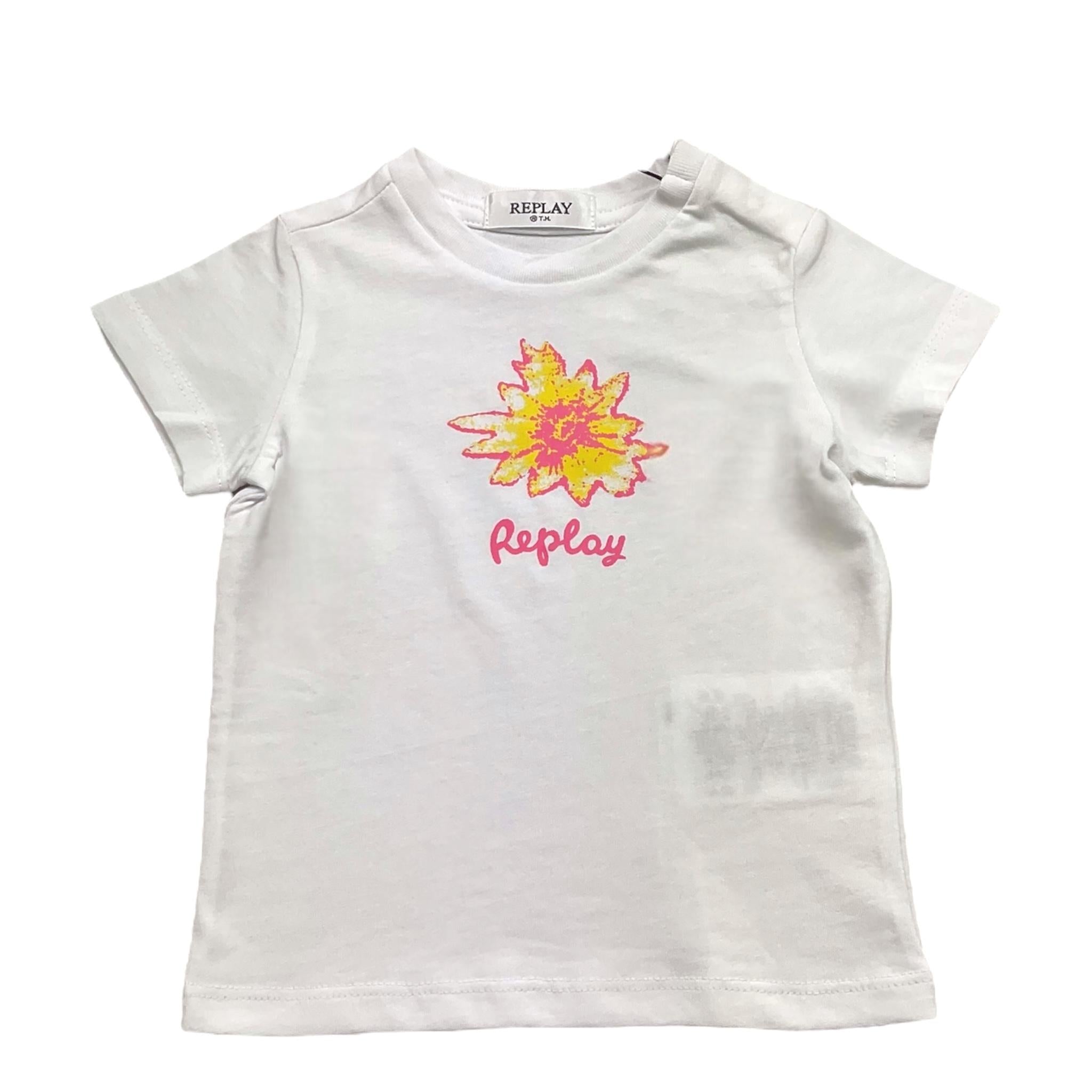 Replay T-Shirt Girocollo Tinta Unita con Stampa per Neonata PG7472 BIANCO REPLAY 