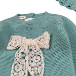 Juliana Completo tinta unita 3 Pezzi Maglia-Ghettina-Cappello Verde per Neonata J7053 VERDE JULIANA 