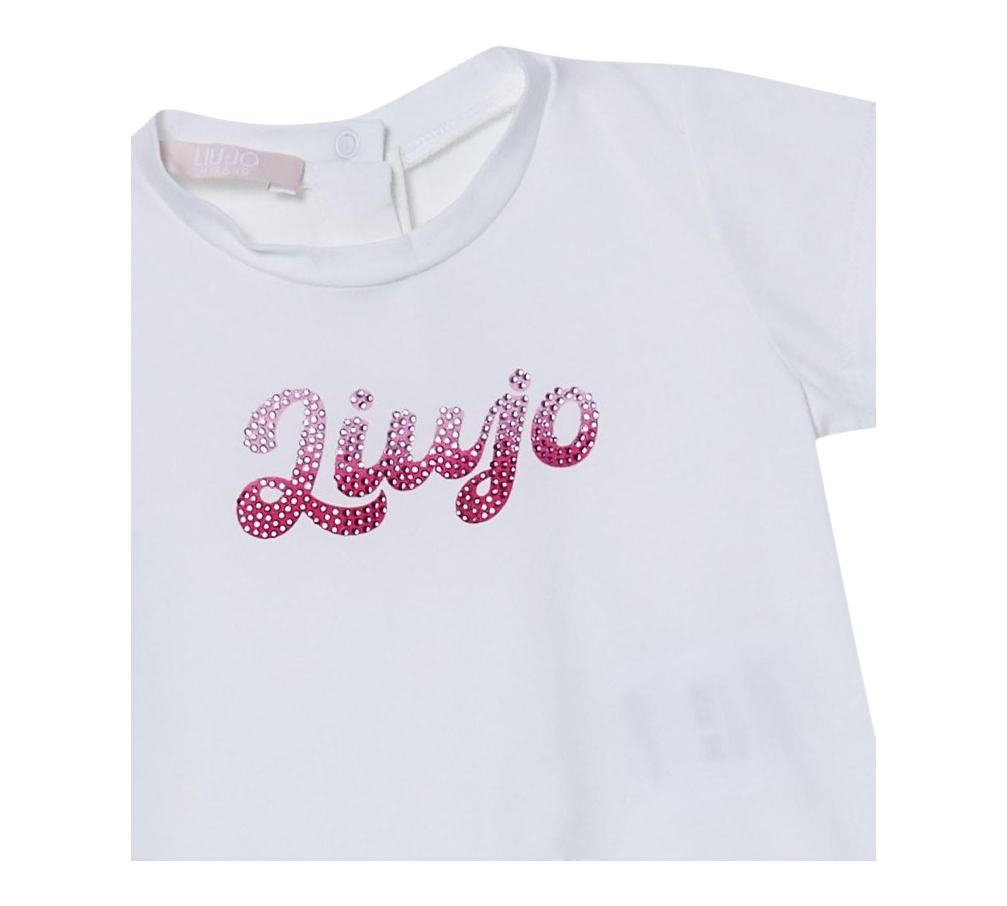 Liu Jo T-Shirt Girocollo Tinta Unita con Brillantini per Neonata HA5037X BIANCO LIU JO 