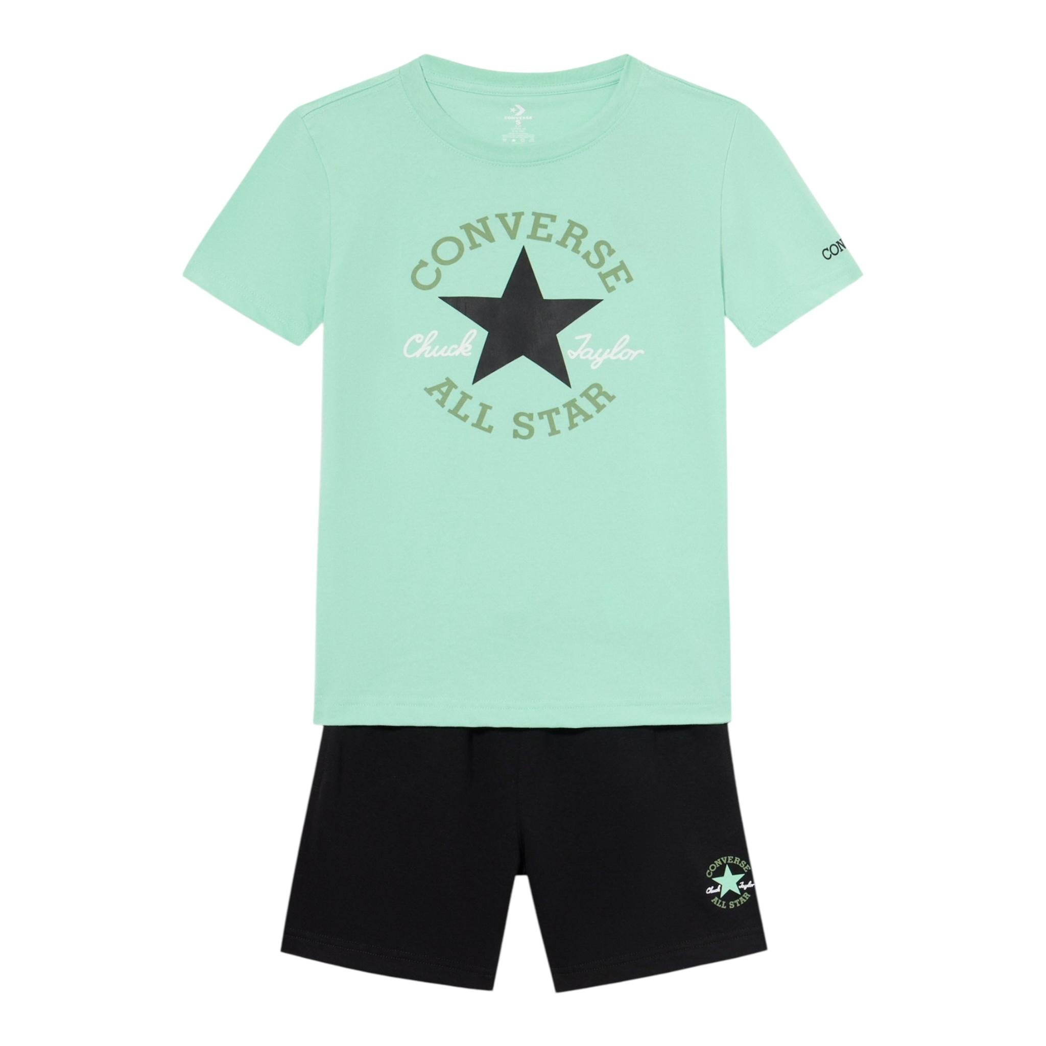 Converse Completo 2 Pezzi T-Shirt-Bermuda Bicolore per Bambino 9CG714 VERDE ACQUA CONVERSE 