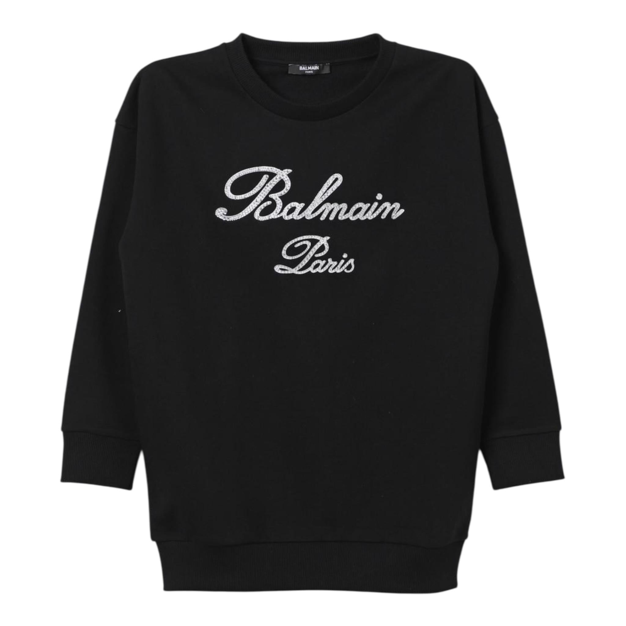 Balmain Abito Modello Felpa Tinta Unita con Brillantini per Bambina BV4A80 NERO BALMAIN 