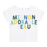 Carre'Ment Beau T-Shirt Girocollo Tinta Unita Con Stampa In Contrasto Bianco Per Neonato