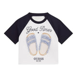 Guess T-Shirt Girocollo Tinta Unita con Maniche In Contrasto E Applicazioni per Bambina J5GI06K8HM4 BIANCO GUESS 
