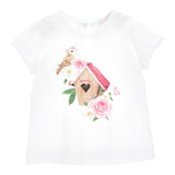 Monnalisa Rundhals T-Shirt Einfarbig mit Kontrastdruck Weiß Für Baby Mädchen