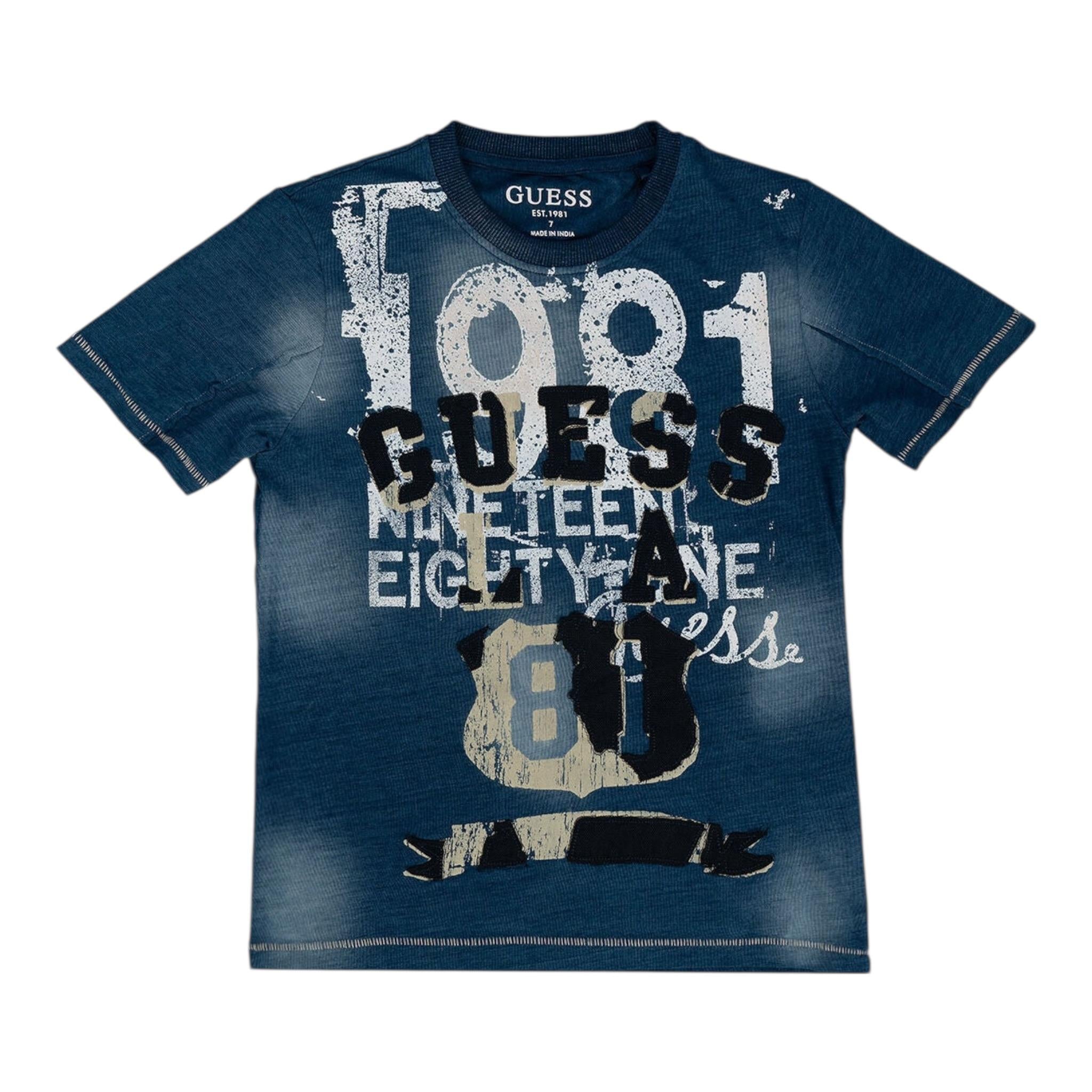 Guess Shirt Girocollo Tinta Unita con Logo per Bambino L5GI06K8GA0 BLU GUESS 