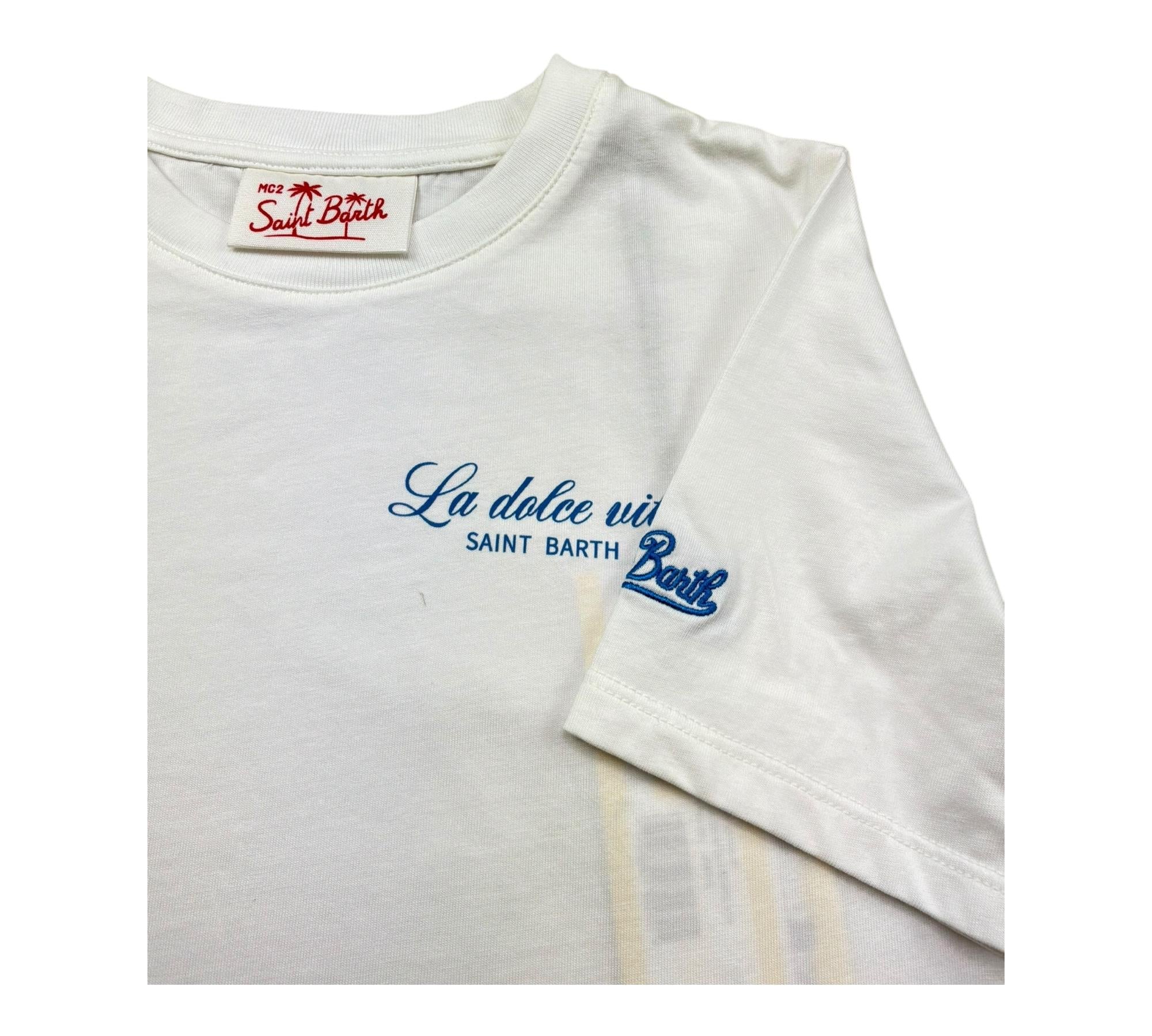 Saint Barth T-Shirt Girocollo Tinta Unita con Stampa per Bambino PORTLANDJR BIANCO SAINT BARTH 