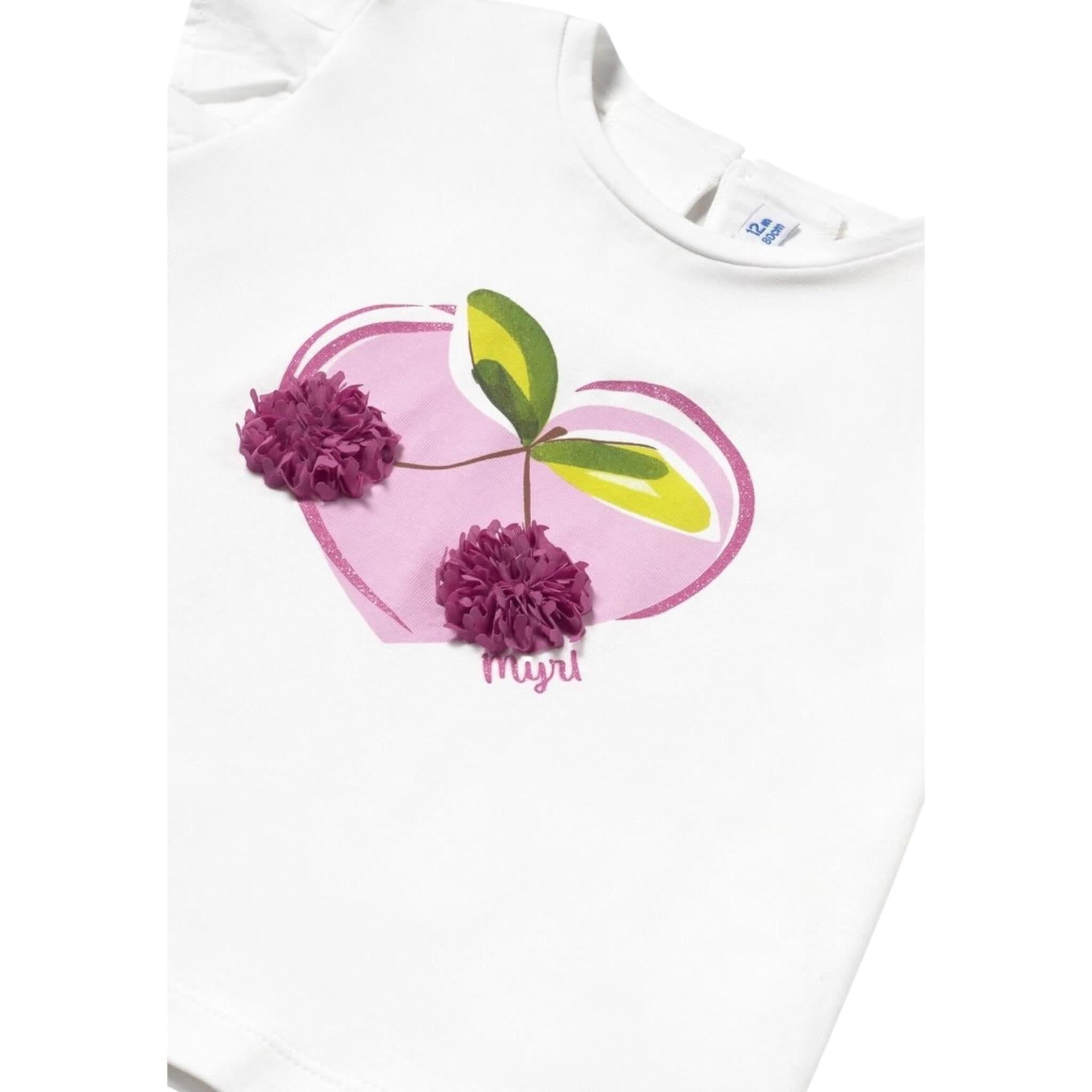 Mayoral T-Shirt Girocollo Tinta Unita con Stampa per Neonata 1042X BIANCO MAYORAL 