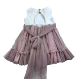 Tete'&Martina Abito Bicolore Giromanica Con Tulle Bianco/Rosa Per Bambina