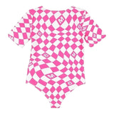 Maison Margiela Zweifarbiger Rundhals-Body mit Rautenmuster Weiß/Fuchsia Für Mädchen