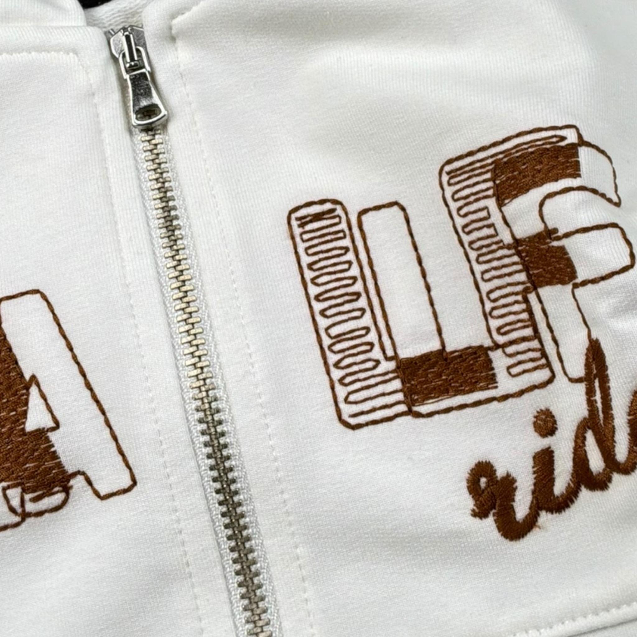 Please Felpa Tinta Unita con Zip E Stampa per Neonato LK06042B71N BIANCO PLEASE 