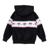 Chiara Ferragni Felpa Tinta Unita Con Zip Cappuccio E Stampa Nero Per Neonata