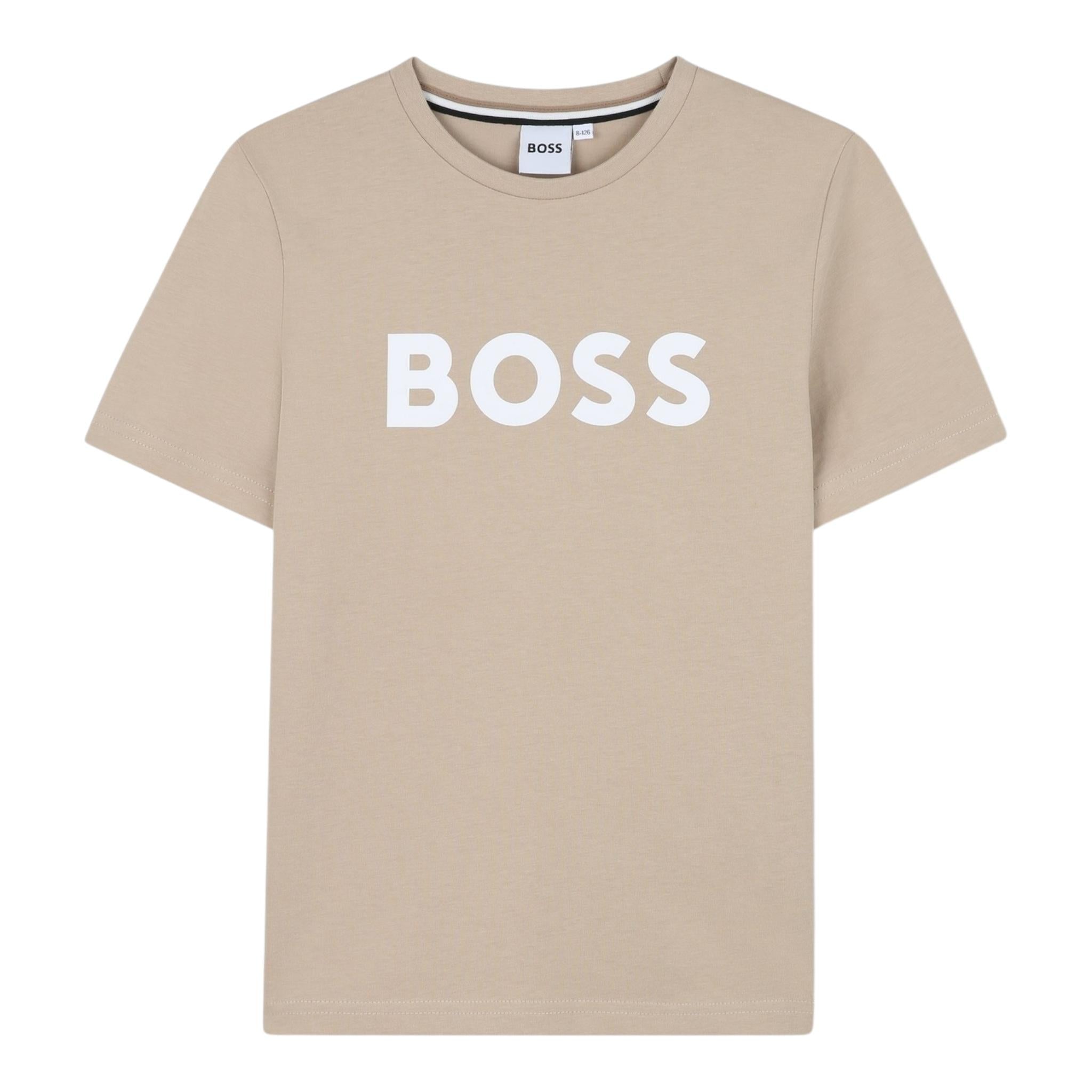 Boss T-Shirt Girocollo Tinta Unita con Stampa per Neonato J52105 BEIGE BOSS 
