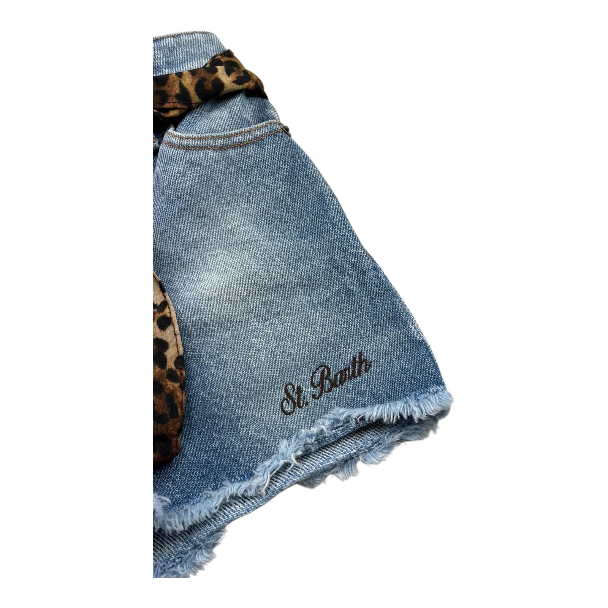 Saint Barth Short In Denim Tinta Unita con Cinturino per Bambina KIKO BLU SAINT BARTH 