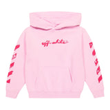 Off-White Felpa Tinta Unita Con Cappuccio Logata Rosa Per Bambina