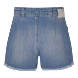 Odi Et Amo Short In Denim Tinta Unita Con Applicazioni Azzurro Per Bambina