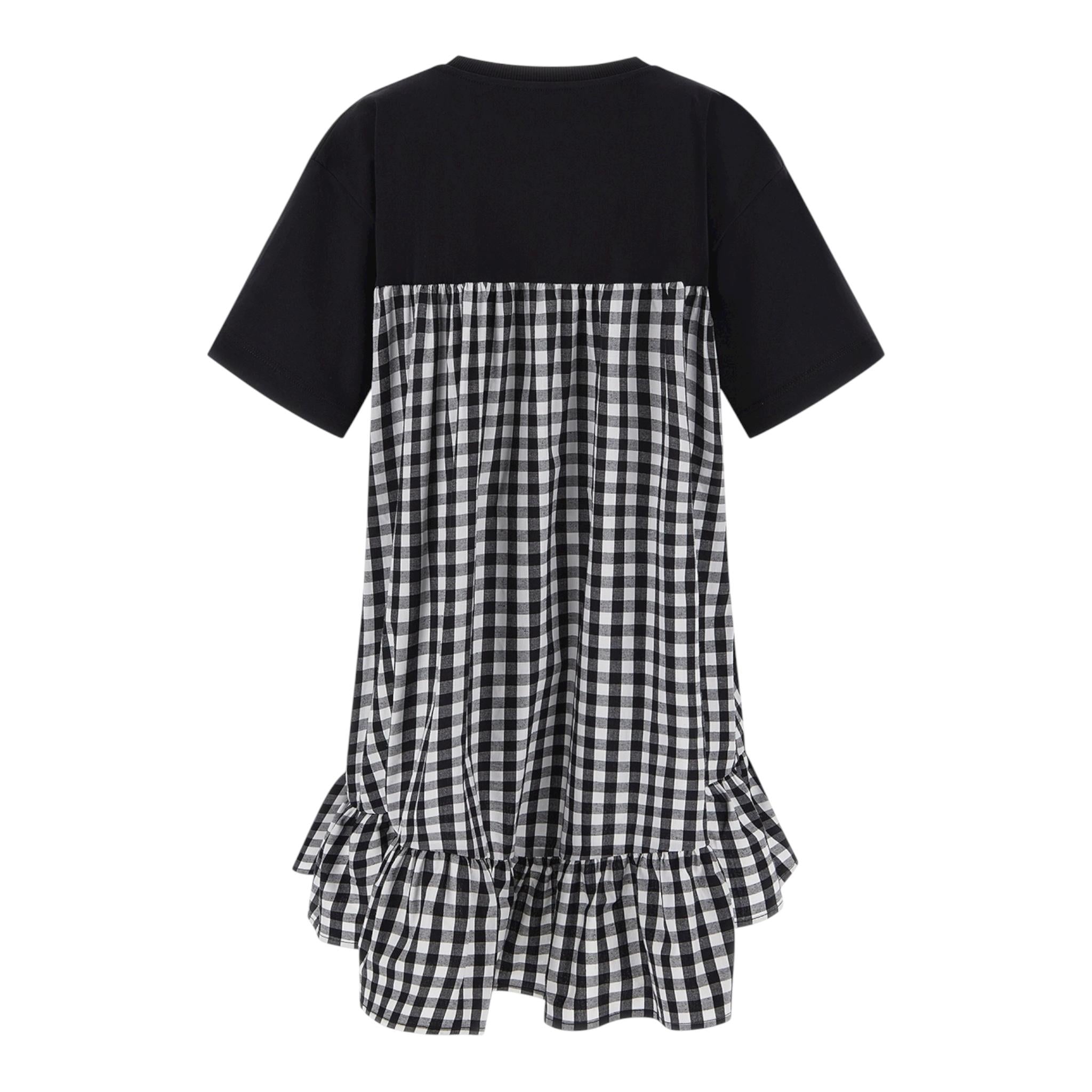 Moschino Abito Tinta Unita Mezza Manica con Fantasia A Quadri per Bambina HDV0FY NERO MOSCHINO 