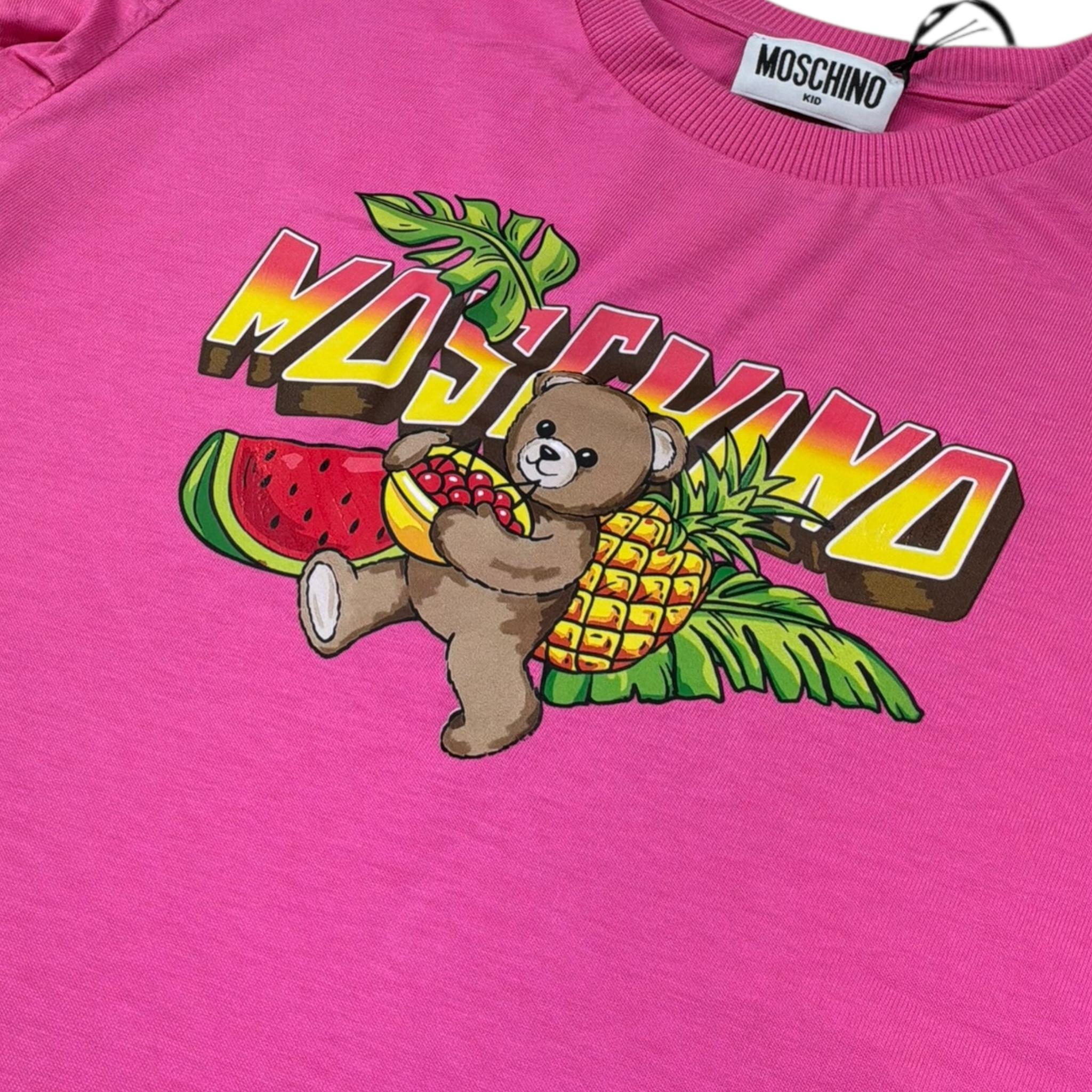 Moschino Abito Tinta Unita Mezza Manica con Stampa per Bambina HDV0HP FUXIA MOSCHINO 