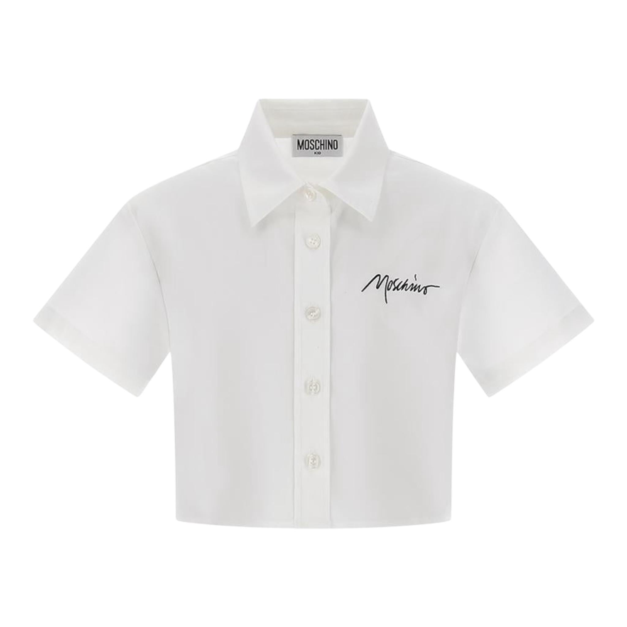 Moschino Camicia Mezza Manica Tinta Unita con Stampa per Bambina HDC024 BIANCO MOSCHINO 