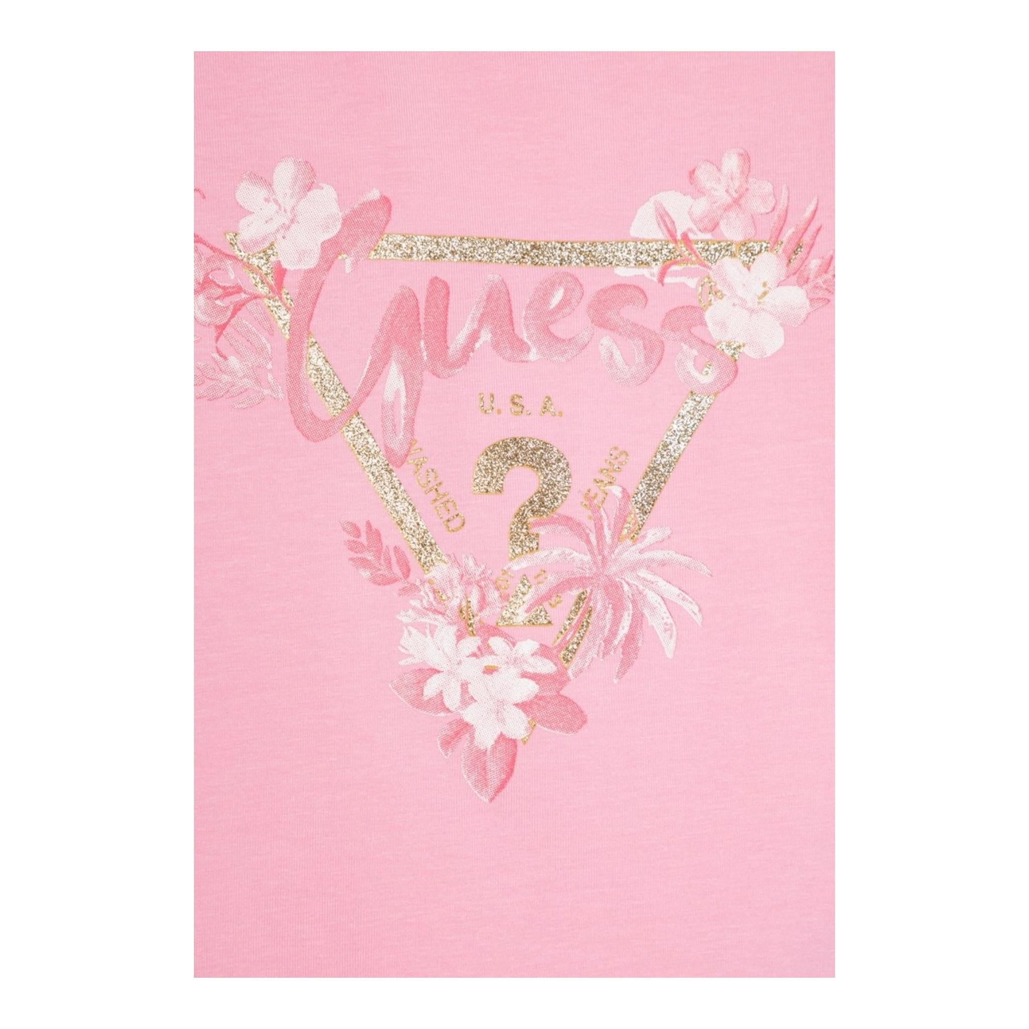 Guess T-Shirt Girocollo Tinta Unita con Stampa per Neonata K5GI14K6YW4N ROSA GUESS 