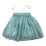 Tete'&Martina Abito Bicolore Mezza Manica Con Tulle Bianco/Verde Per Bambina
