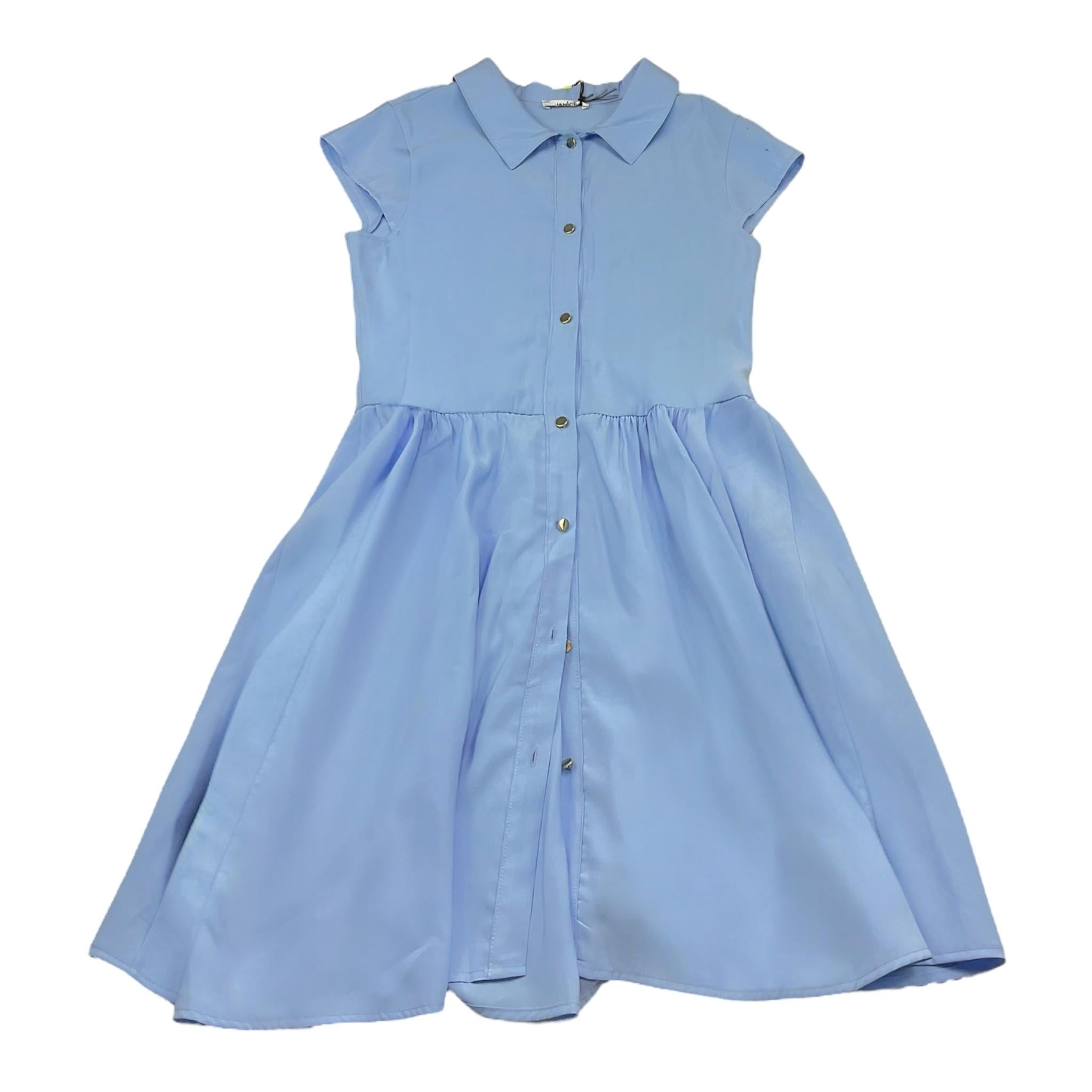 Janice Abito Mezza Manica Tinta Unita con Bottoni per Bambina JN280R AZZURRO JANICE 