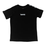 Disclaimer Schwarzes T-Shirt mit Kontrastdruck und Rundhalsausschnitt in Volltonfarbe für Jungen