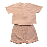 Teddy E Minou Komplettes T-Shirt-Bermuda Einfarbig Rosa Für Baby Mädchen