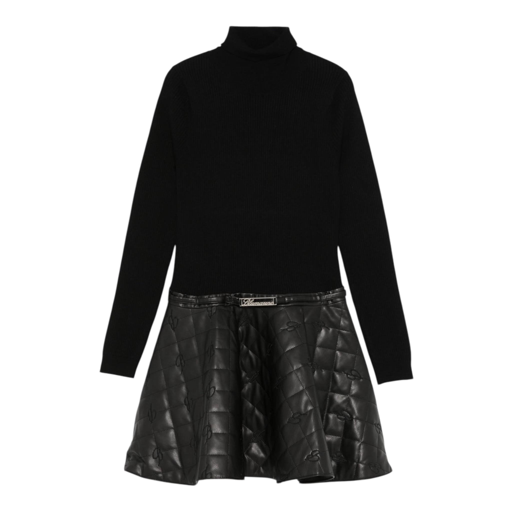 MISS BLUMARINE abito tinta unita con logo Nero per Bambina IF4048E0392 NERO MISS BLUMARINE 