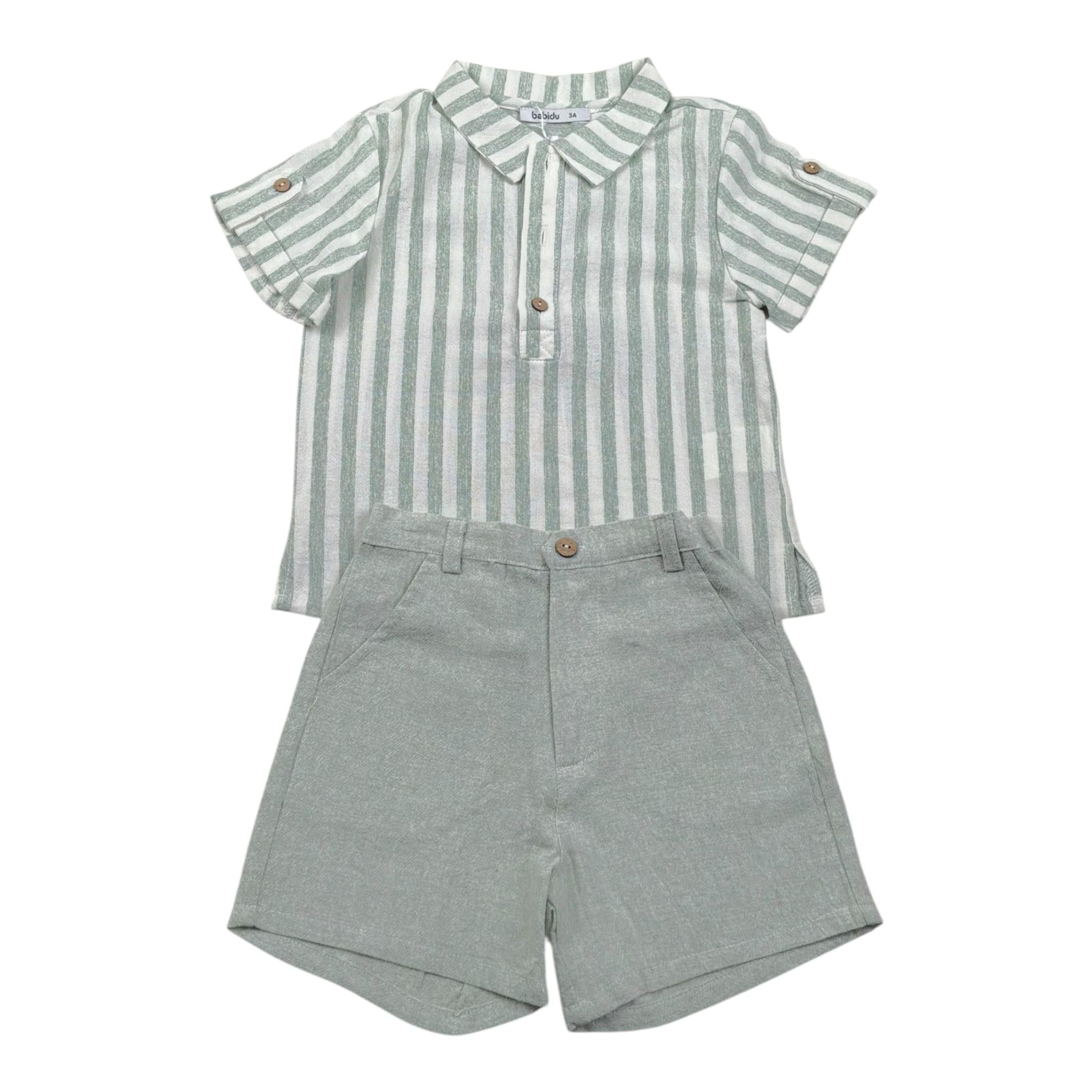 Babidu Completo 2 Pezzi Camicia-Bermuda per Bambino 40409 BIANCO/VERDE BABIDU 