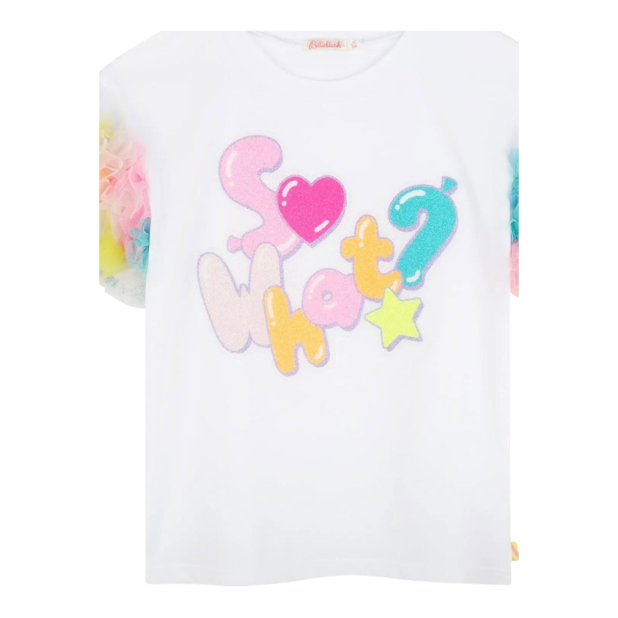 Billieblush T-Shirt Giocollo Tinta Unita con Maniche In Contrasto E Tulle per Bambina U20927XX BIANCO BillIEBLUSH 