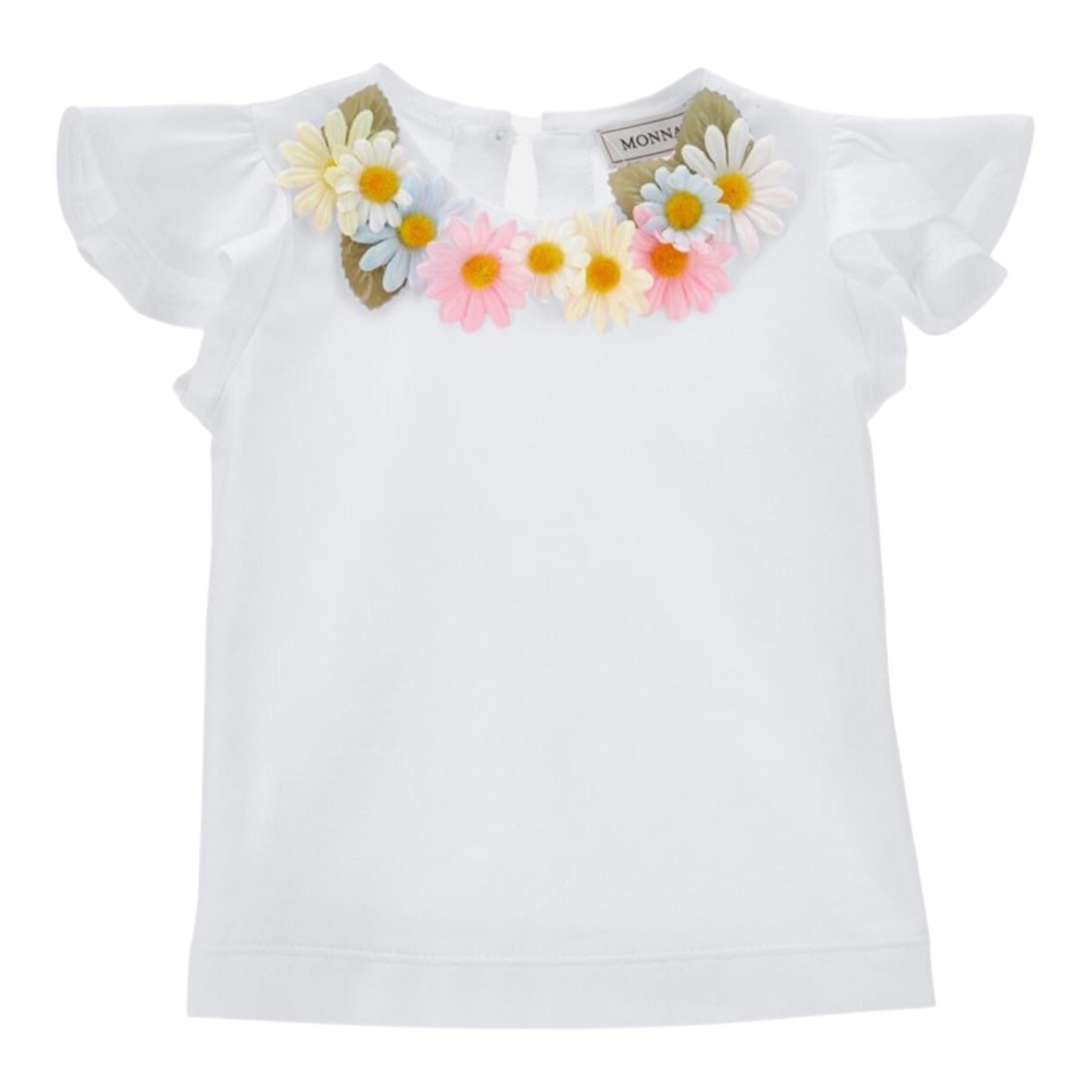 Monnalisa T-Shirt Girocollo Tinta Unita con Applicazioni per Bambina 31E613X BIANCO MONNALISA 