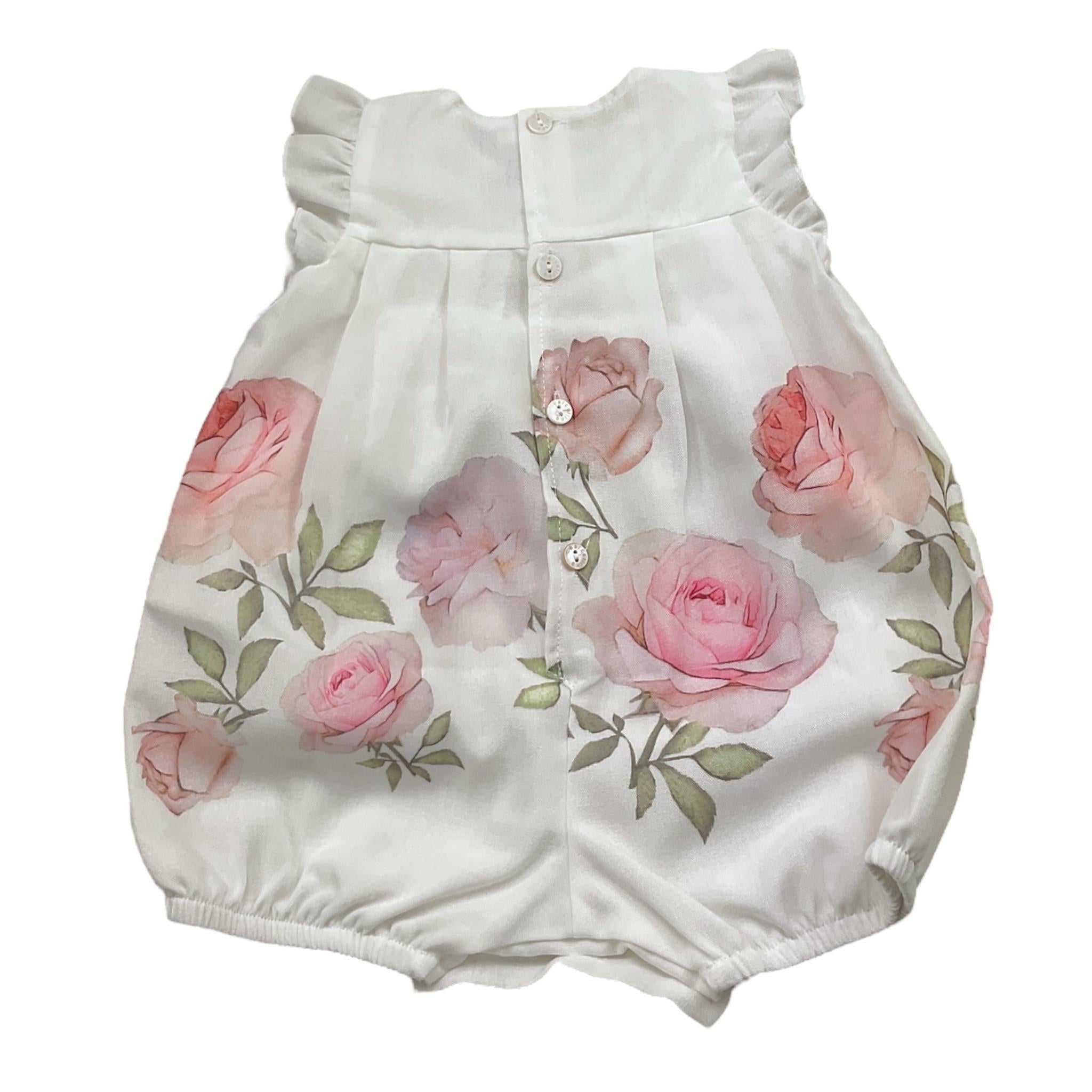 Barcellino Pagliaccetto Tinta Unita con Fantasia Fiori per Neonata 121303 BIANCO BARCELLINO 