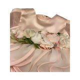 Petit Abito Manica Lunga Velata Tinta Unita con Applicazioni Fiori per Neonata S2016043 ROSA PETIT 