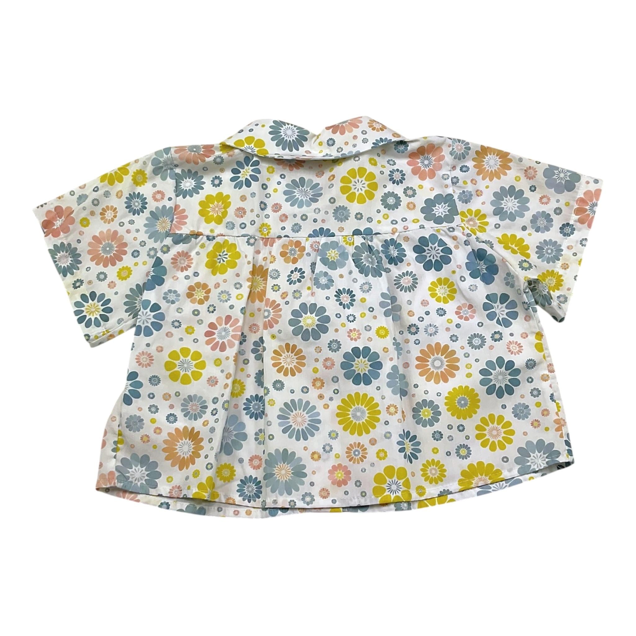 Janice Camicia Tinta Unita Mezza Manica con Fantasia Fiori per Bambina JN443B BIANCO JANICE 