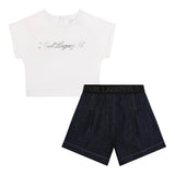 Karl Lagerfeld Completo 2 Pezzi T-Shirt-Short Bicolore Bianco/Blu Per Neonata
