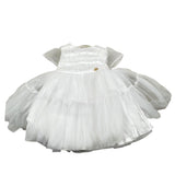 Le Bebe' Abito Cerimonia tinta unita con Tulle Bianco per Neonata LBG3930 BIANCO LE BEBE' 