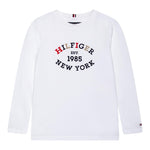 TOMMY HILFIGER shirt girocollo tinta unita con stampa in contrasto Bianco per Bambino KB0KB08659 BIANCO TOMMY HILFIGER 
