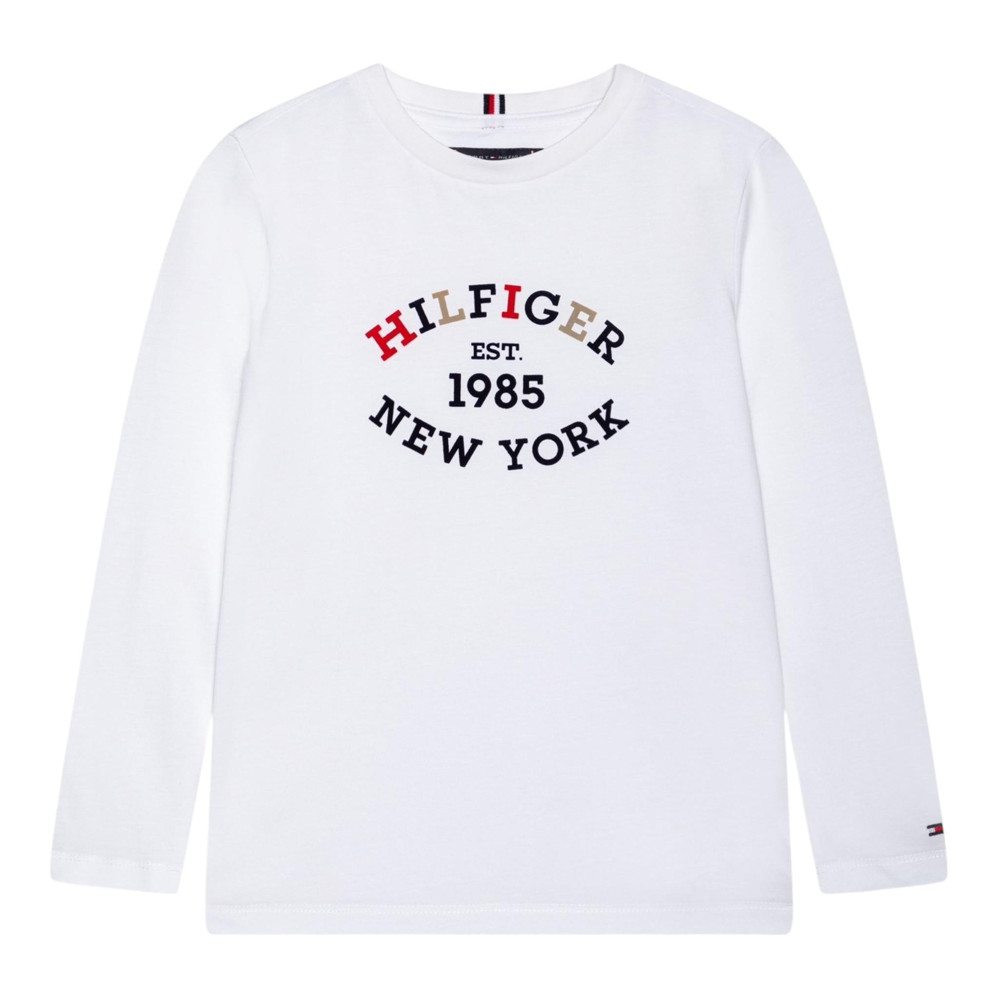 TOMMY HILFIGER shirt girocollo tinta unita con stampa in contrasto Bianco per Bambino KB0KB08659 BIANCO TOMMY HILFIGER 